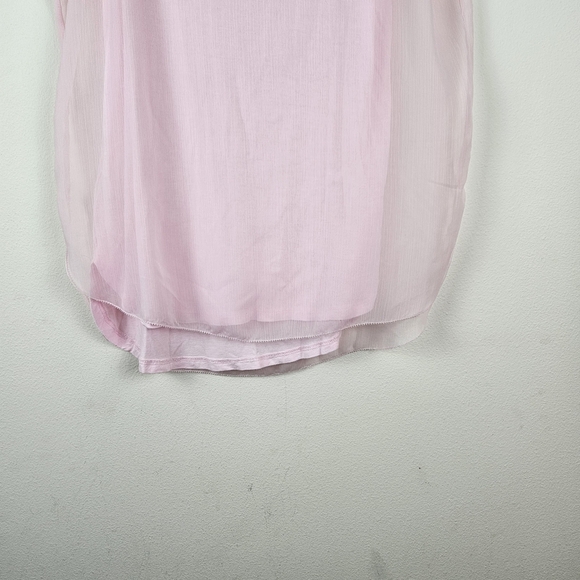 Ann Taylor Sheer Overlay Baby Pink Top Blouse Size Medium - Picture 2 of 6